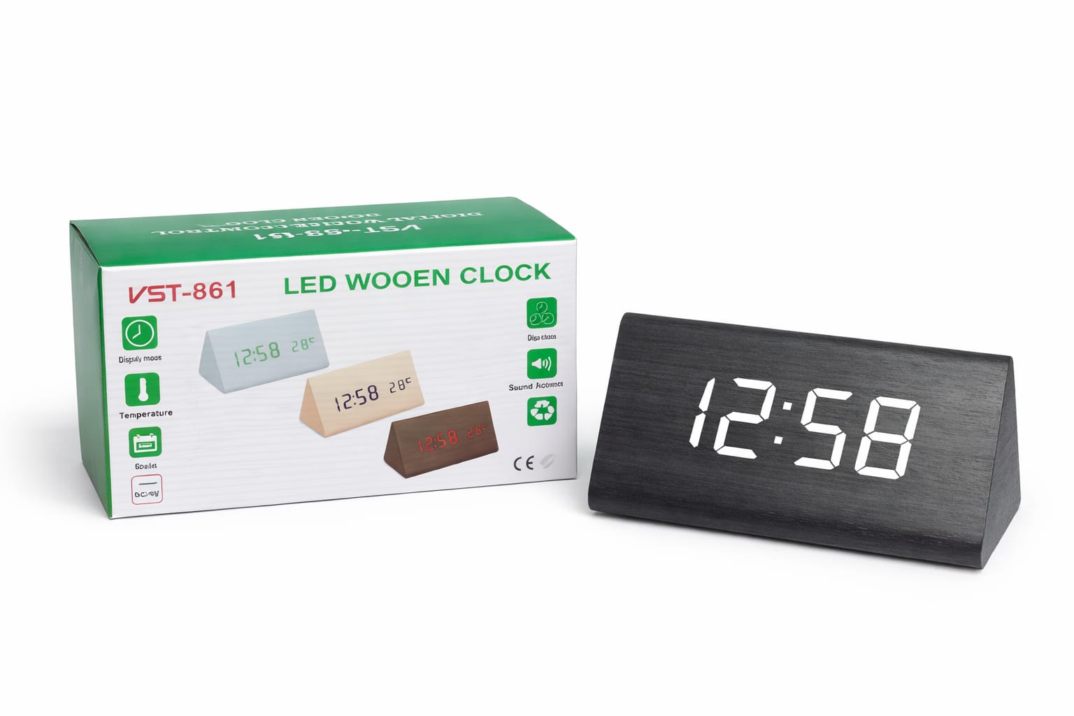 LED Holz Tischuhr – Digitale Uhr mit Anzeige & Wecker